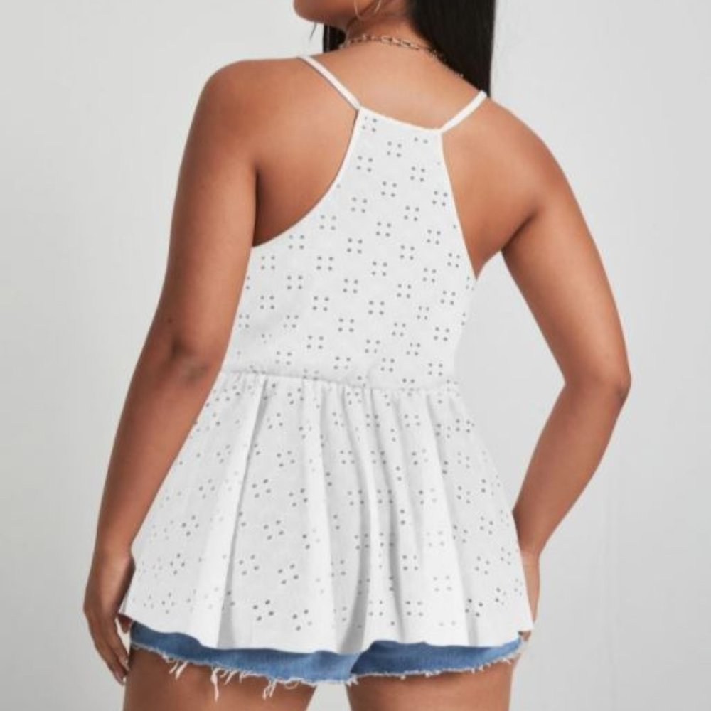 Plus Eyelet Embroidery Ruffle Hem Cami Top - Picture 2 of 3